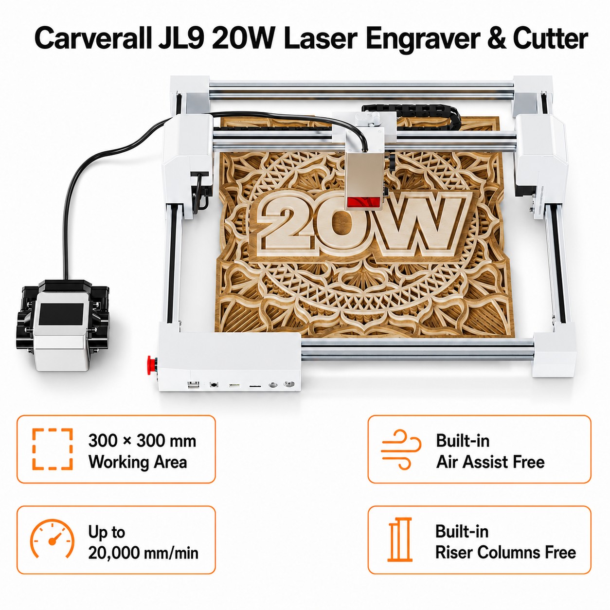 Industrial Acrylic Laser Cutter - Carverall JL9 20W Gravador e Cortador